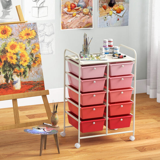 Costway 10-Drawer Rolling Storage Cart-Gradient Pink LuxuryLifeWay Online Store