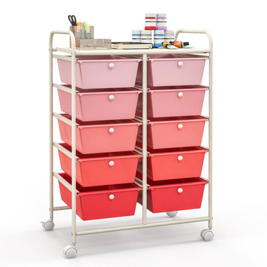 Costway 10-Drawer Rolling Storage Cart-Gradient Pink LuxuryLifeWay Online Store