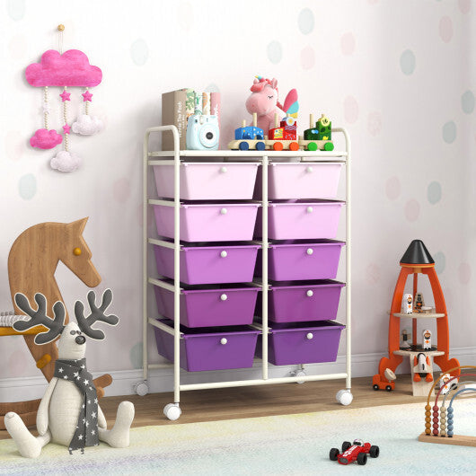 Costway 10-Drawer Rolling Storage Cart-Purple