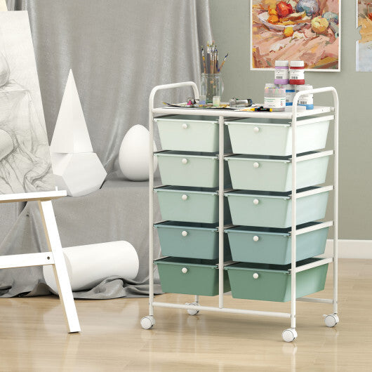 Costway 10-Drawer Rolling Storage Cart-Light Green