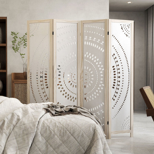 Costway 66 Inch Boho 4-Panel Room Divider Privacy Screen with Carved Pattern LuxuryLifeWay Online Store