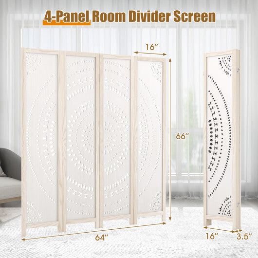 Costway 66 Inch Boho 4-Panel Room Divider Privacy Screen with Carved Pattern LuxuryLifeWay Online Store