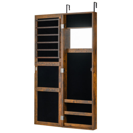 Costway Full Length Mirror Jewelry Cabinet with Ring Slots and Necklace Hooks-Rustic Brown LuxuryLifeWay Online Store