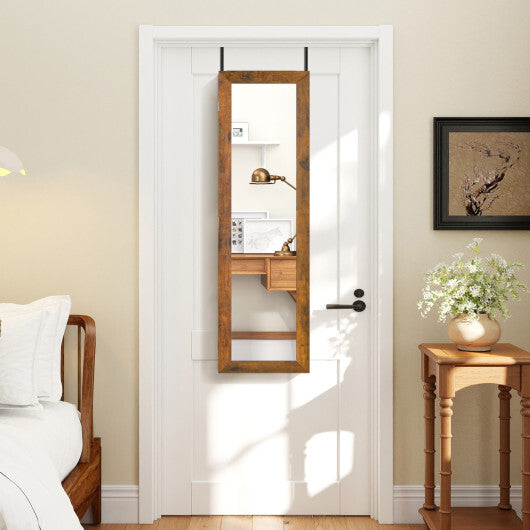 Costway Full Length Mirror Jewelry Cabinet with Ring Slots and Necklace Hooks-Rustic Brown LuxuryLifeWay Online Store