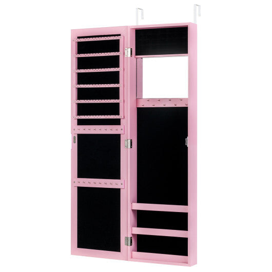 Costway Jewelry Cabinet Wall or Door Mounted Jewelry Armoire Modern Hanging Jewelry Organizer-Pink LuxuryLifeWay Online Store