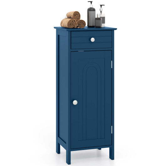 Costway Wooden Storage Free-Standing Floor Cabinet with Drawer and Shelf-Blue LuxuryLifeWay Online Store