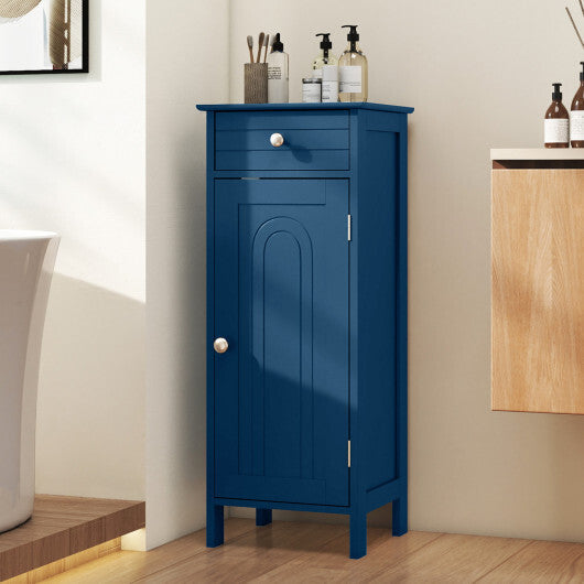 Costway Wooden Storage Free-Standing Floor Cabinet with Drawer and Shelf-Blue LuxuryLifeWay Online Store