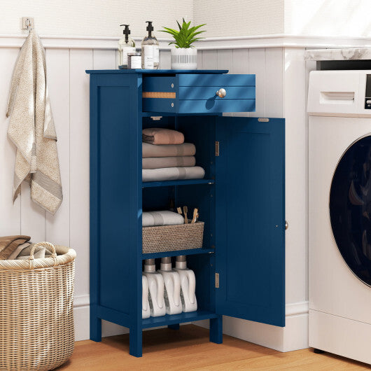 Costway Wooden Storage Free-Standing Floor Cabinet with Drawer and Shelf-Blue LuxuryLifeWay Online Store