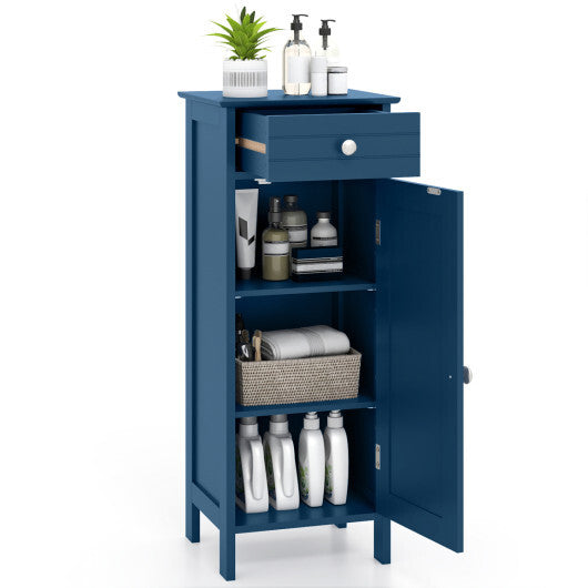 Costway Wooden Storage Free-Standing Floor Cabinet with Drawer and Shelf-Blue LuxuryLifeWay Online Store