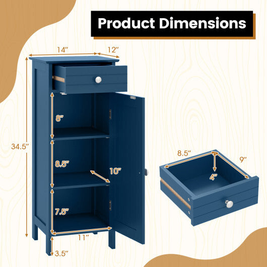 Costway Wooden Storage Free-Standing Floor Cabinet with Drawer and Shelf-Blue LuxuryLifeWay Online Store