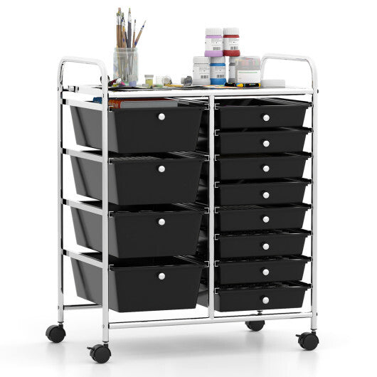 Costway 12-Drawer Utility Rolling Cart with Drawers Multi-Use Storage-Black LuxuryLifeWay Online Store