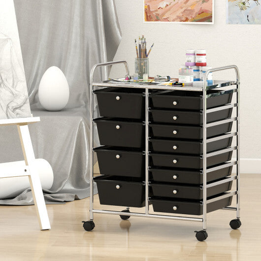 Costway 12-Drawer Utility Rolling Cart with Drawers Multi-Use Storage-Black LuxuryLifeWay Online Store
