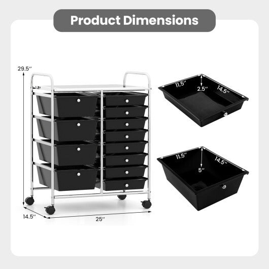 Costway 12-Drawer Utility Rolling Cart with Drawers Multi-Use Storage-Black LuxuryLifeWay Online Store