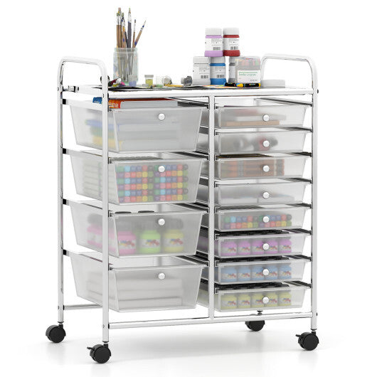 Costway 12-Drawer Utility Rolling Cart with Drawers Multi-Use Storage-Transparent LuxuryLifeWay Online Store