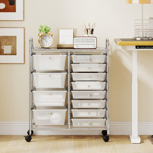 Costway 12-Drawer Utility Rolling Cart with Drawers Multi-Use Storage-Transparent LuxuryLifeWay Online Store