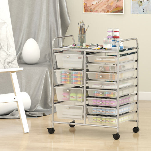 Costway 12-Drawer Utility Rolling Cart with Drawers Multi-Use Storage-Transparent LuxuryLifeWay Online Store