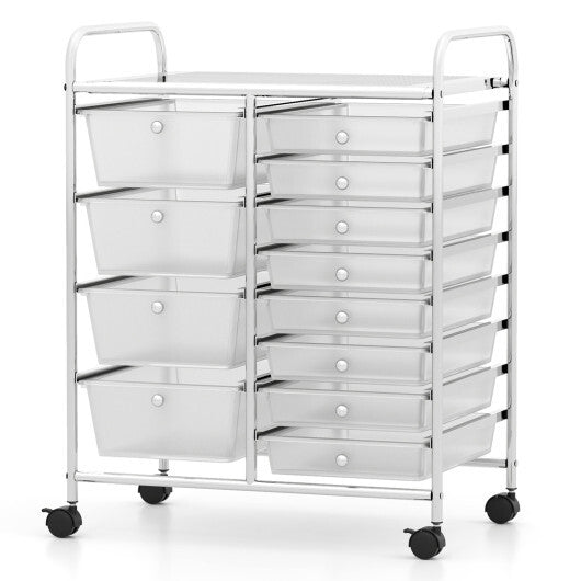 Costway 12-Drawer Utility Rolling Cart with Drawers Multi-Use Storage-Transparent LuxuryLifeWay Online Store