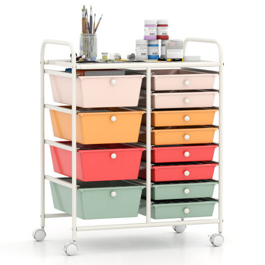 Costway 12-Drawer Utility Rolling Cart with Drawers Multi-Use Storage-Macaron LuxuryLifeWay Online Store