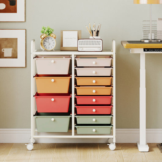 Costway 12-Drawer Utility Rolling Cart with Drawers Multi-Use Storage-Macaron LuxuryLifeWay Online Store
