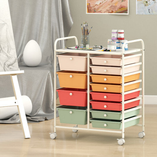 Costway 12-Drawer Utility Rolling Cart with Drawers Multi-Use Storage-Macaron LuxuryLifeWay Online Store