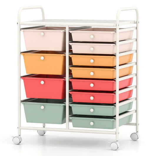 Costway 12-Drawer Utility Rolling Cart with Drawers Multi-Use Storage-Macaron LuxuryLifeWay Online Store