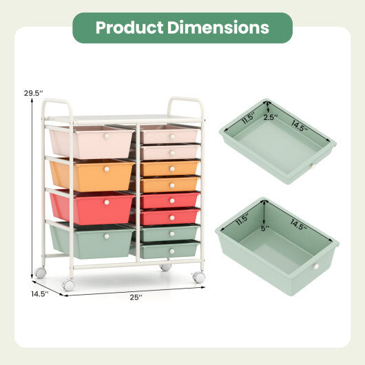 Costway 12-Drawer Utility Rolling Cart with Drawers Multi-Use Storage-Macaron LuxuryLifeWay Online Store
