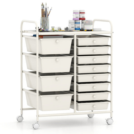 Costway 12-Drawer Utility Rolling Cart with Drawers Multi-Use Storage-White LuxuryLifeWay Online Store