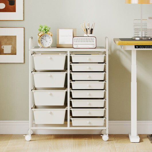 Costway 12-Drawer Utility Rolling Cart with Drawers Multi-Use Storage-White LuxuryLifeWay Online Store