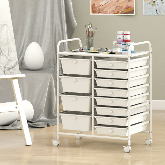 Costway 12-Drawer Utility Rolling Cart with Drawers Multi-Use Storage-White LuxuryLifeWay Online Store