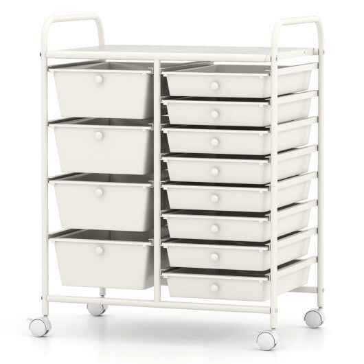 Costway 12-Drawer Utility Rolling Cart with Drawers Multi-Use Storage-White LuxuryLifeWay Online Store