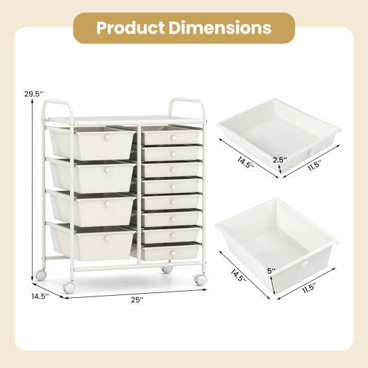 Costway 12-Drawer Utility Rolling Cart with Drawers Multi-Use Storage-White LuxuryLifeWay Online Store