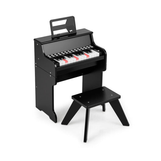 Costway 25 Keys Kids Piano Keyboard with Stool Mini Digital Piano Wooden Toy with Adjustable Speed and Volume-Black LuxuryLifeWay Online Store