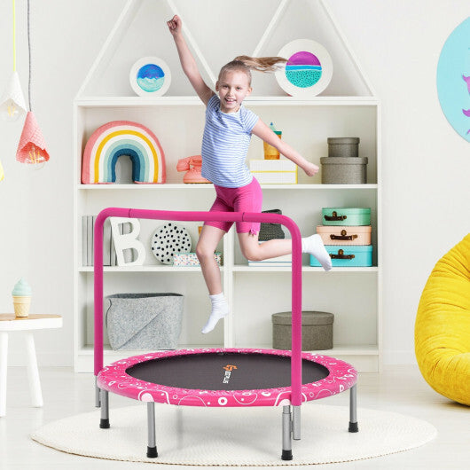 Costway 36 Inch Kids Trampoline Mini Rebounder with Full Covered Handrail-Pink LuxuryLifeWay Online Store