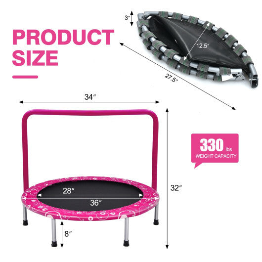 Costway 36 Inch Kids Trampoline Mini Rebounder with Full Covered Handrail-Pink LuxuryLifeWay Online Store