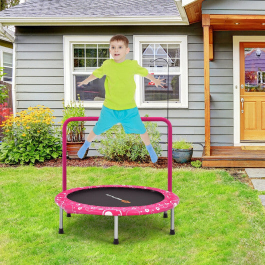 Costway 36 Inch Kids Trampoline Mini Rebounder with Full Covered Handrail-Pink LuxuryLifeWay Online Store