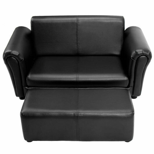 Costway Black/White Kids Double Sofa with Ottoman-Black LuxuryLifeWay Online Store