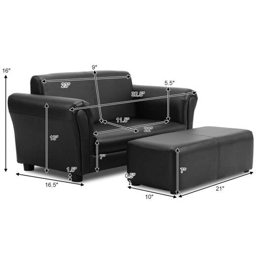 Costway Black/White Kids Double Sofa with Ottoman-Black LuxuryLifeWay Online Store