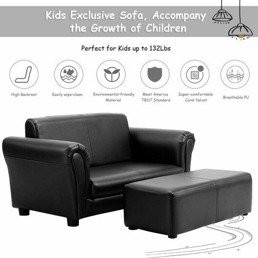 Costway Black/White Kids Double Sofa with Ottoman-Black LuxuryLifeWay Online Store