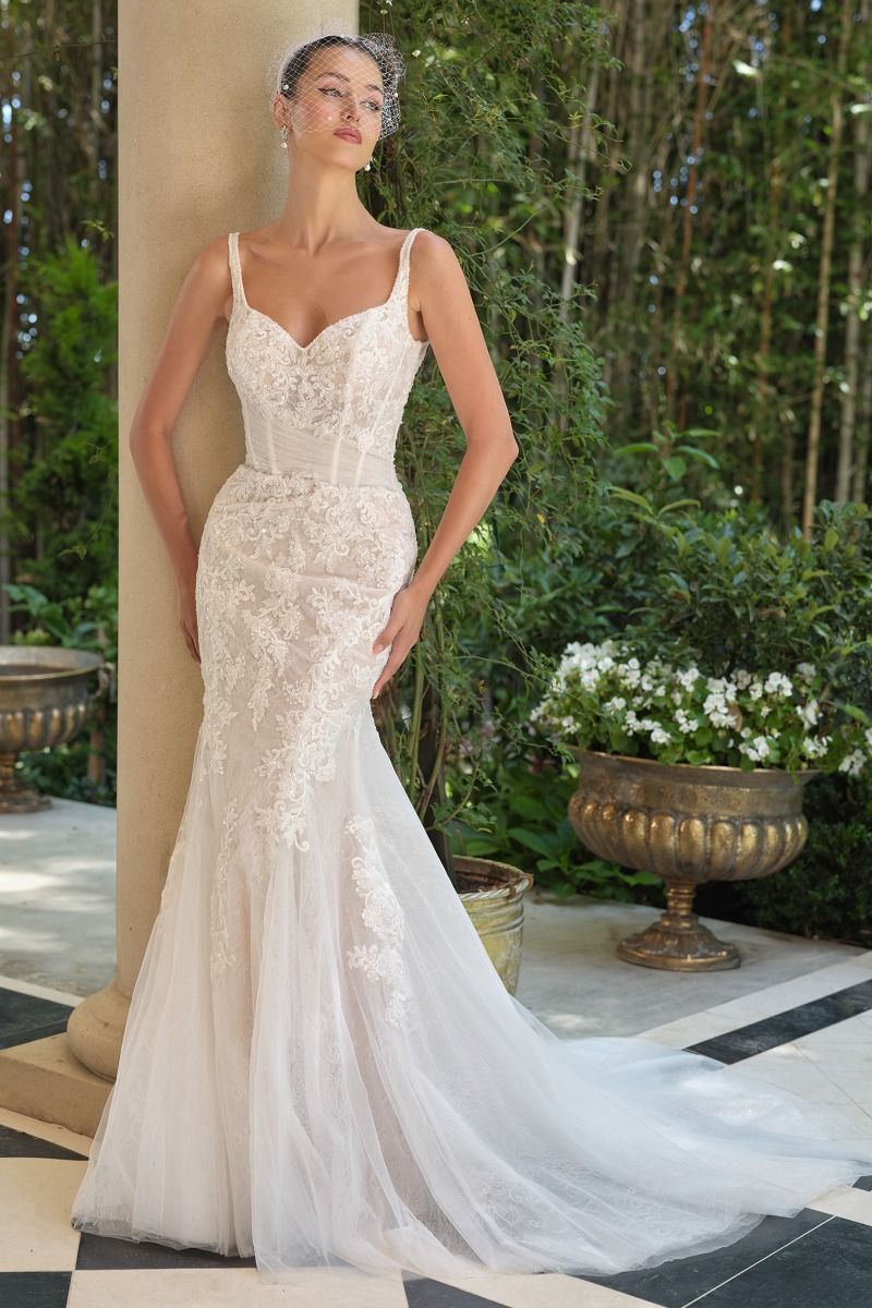 Embroidered Lace Mermaid Bridal Gown with Tulle Bow Train LuxuryLifeWay Online Store