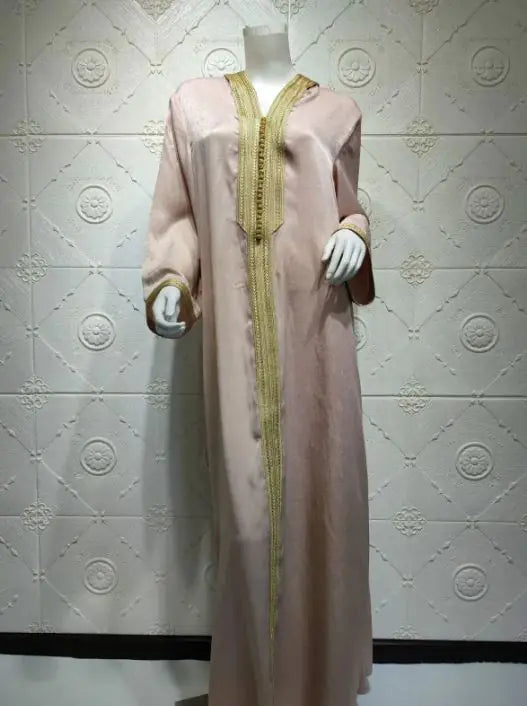 Cross-border Middle East Dubai Champagne Hooded Lace Suede Gown Muslim Robe Women In Stock