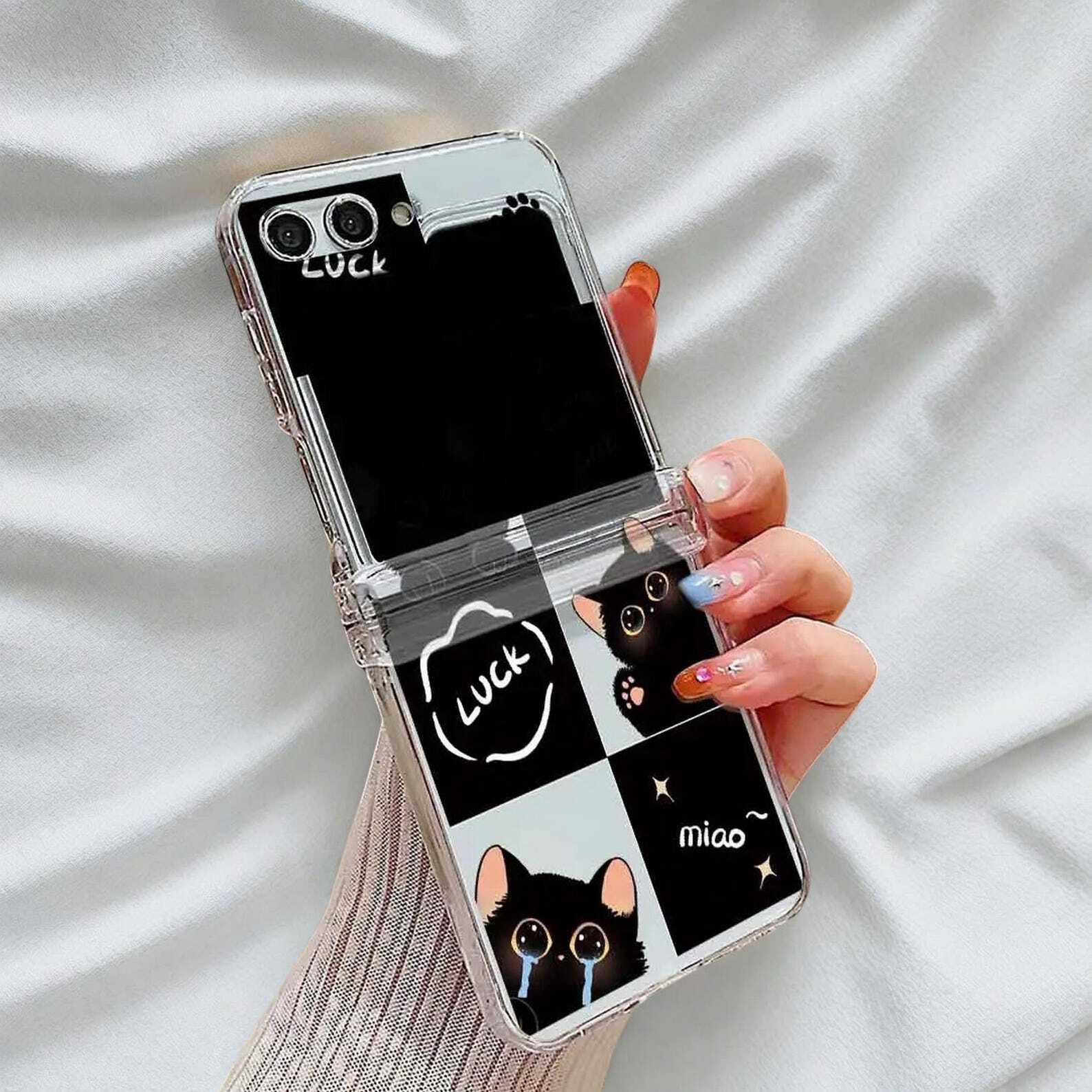 Cute Cat Clear Case for Samsung Galaxy Z Flip 6/5/4/3 - Transparent Hard Folding Cover with Stylish Design and Strong Protection LuxuryLifeWay Online Store