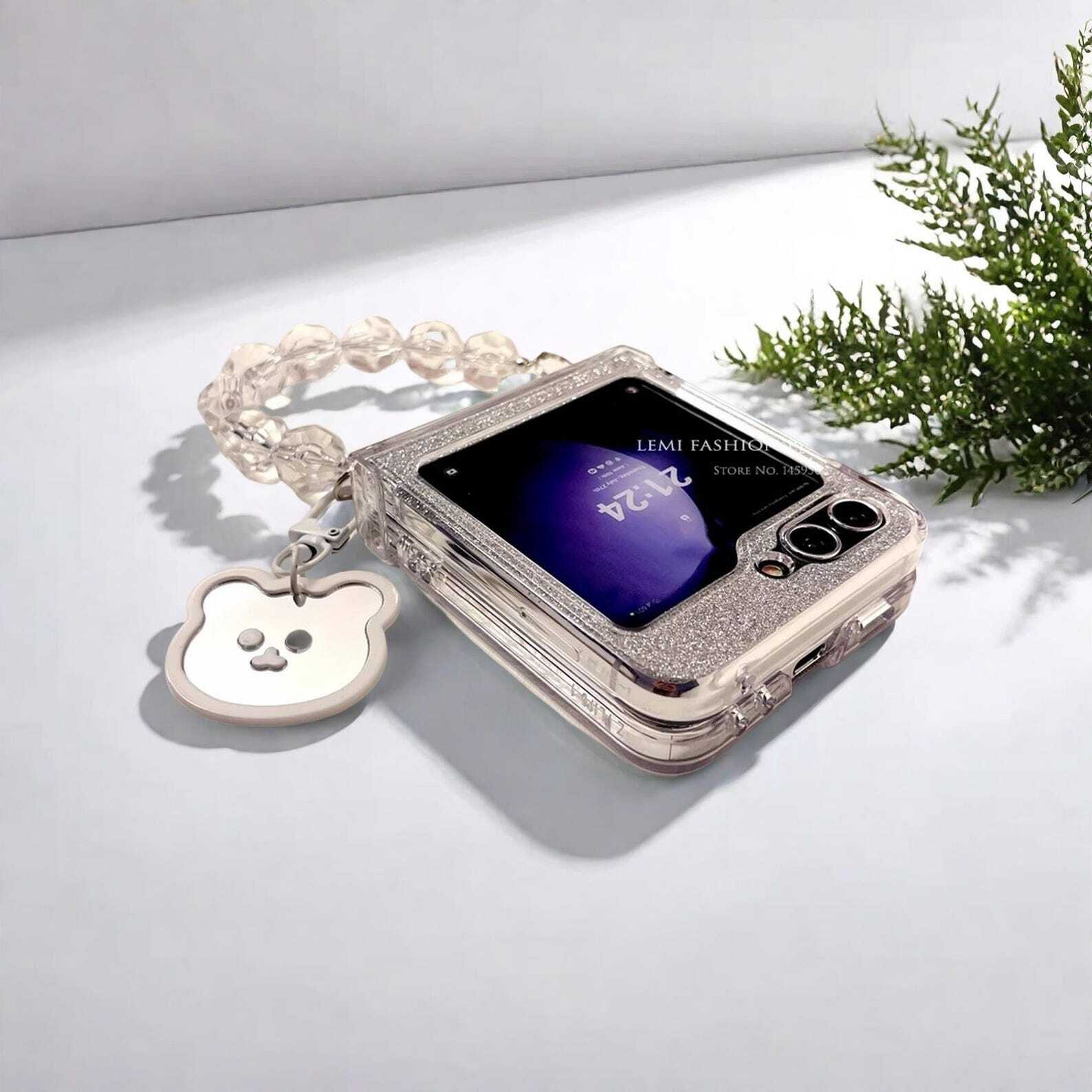 Glitter Bracelet Chain Hinge Case for Samsung Galaxy Z Flip 3 4 5 6 - Stylish Clear Protective Cover with Secure Grip for Zflip5 Phones LuxuryLifeWay Online Store
