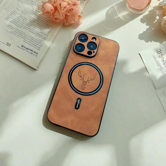 Luxury PU Leather Deer Case for iPhone 16-11 Series | MagSafe Compatible | Stylish Wireless Charging Cover for Pro, Max, Plus Models LuxuryLifeWay Online Store