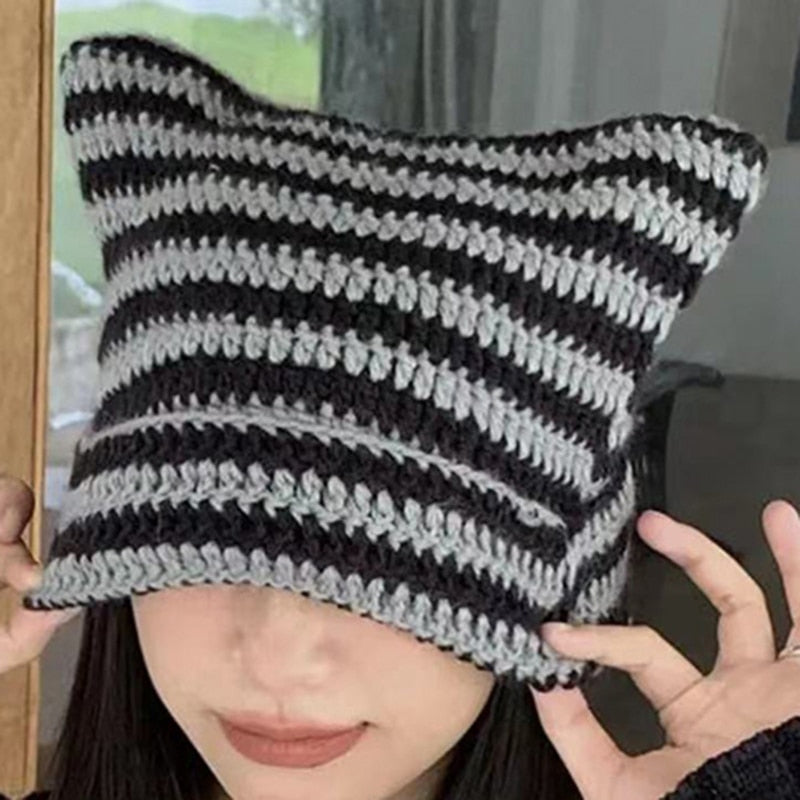 Cute Devil Knitting Striped Hat