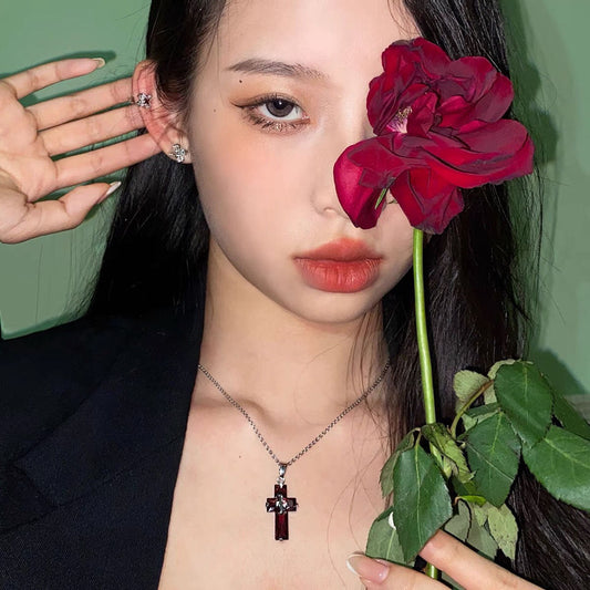 Transparent Cross Necklace and Earrings Pi-Mart