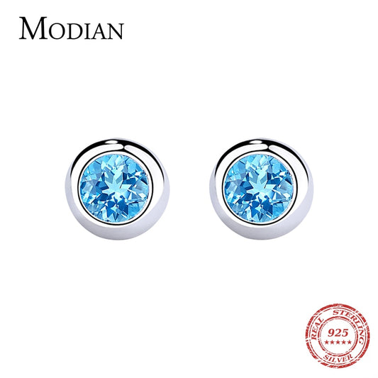 Round Rock Blue Crystal Earrings Pi-Mart