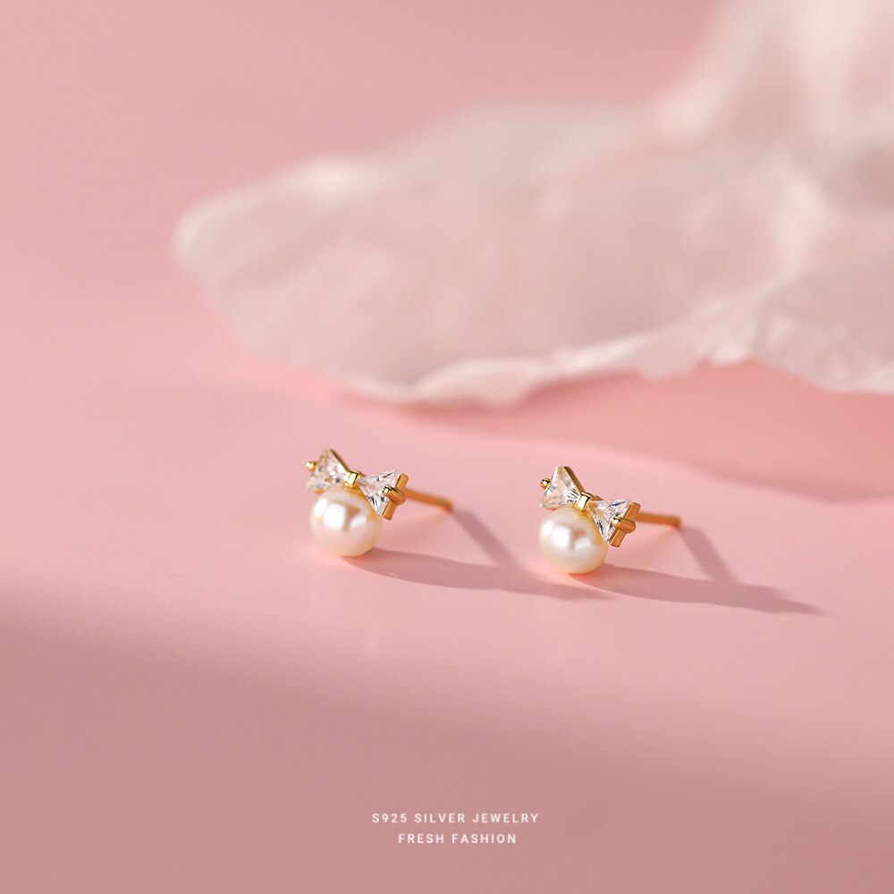 Pearl Bow Sweet Stud Earrings Pi-Mart