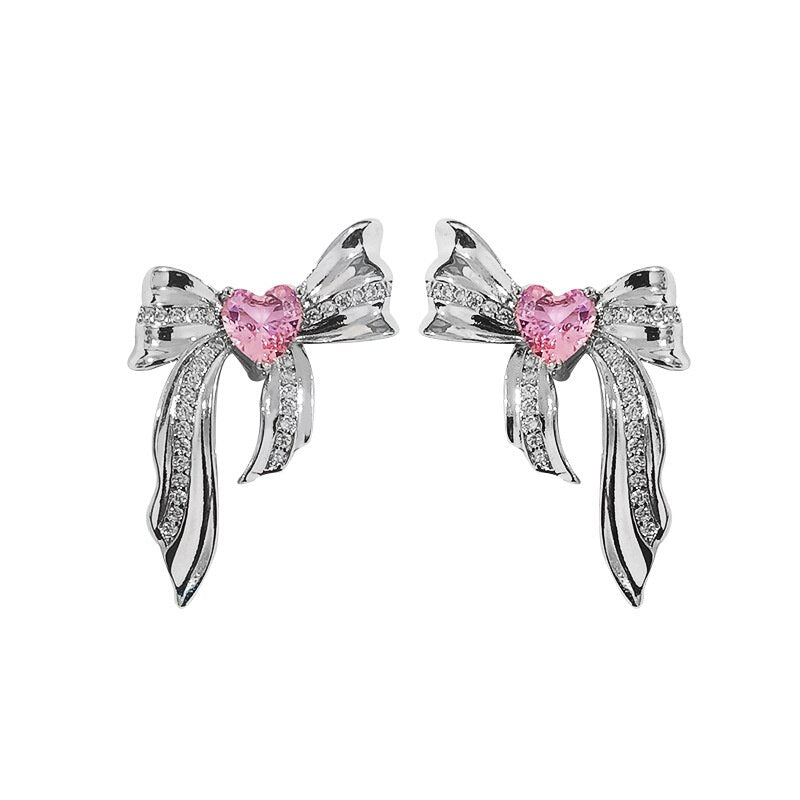 Sweet Pink Metal Bow Earrings Pi-Mart