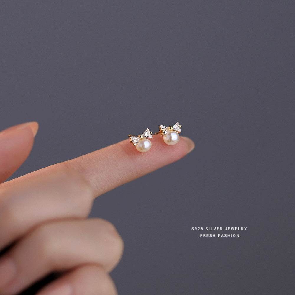 Pearl Bow Sweet Stud Earrings Pi-Mart