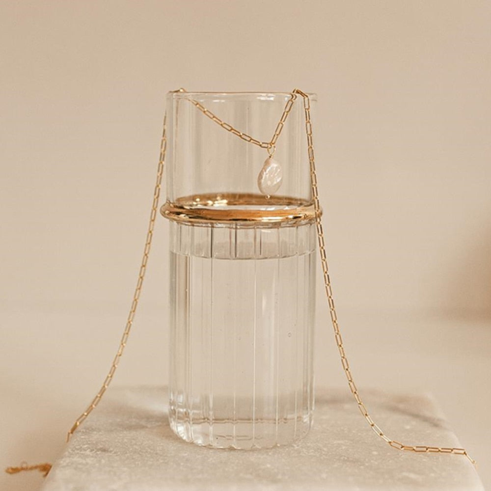 Rectangle Link Chain Pearl Necklace Pi-Mart